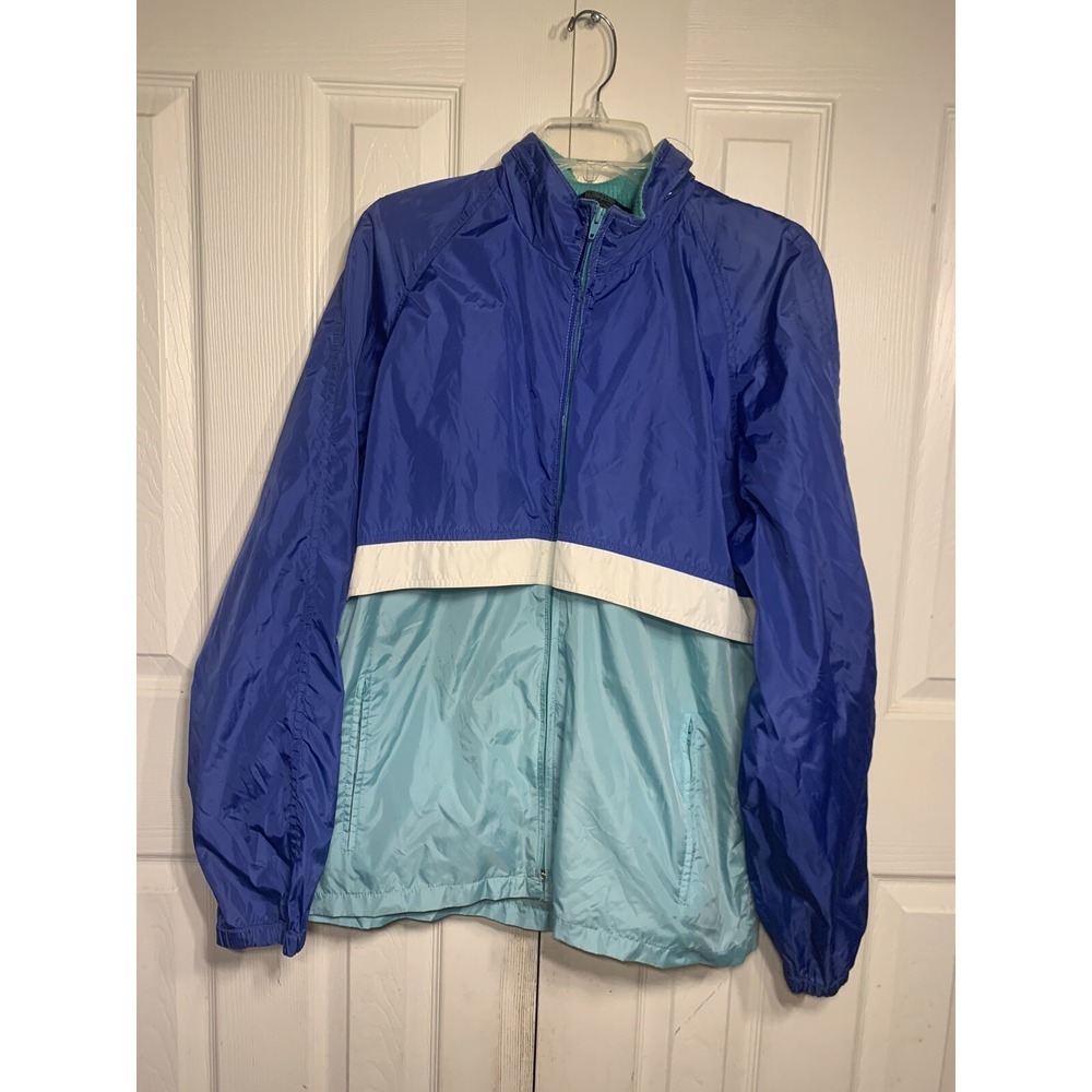 Vtg 1990  Woolrich Mens‎ M Nylon Retro Windbreaker Jacket Royal Stowaway Hood